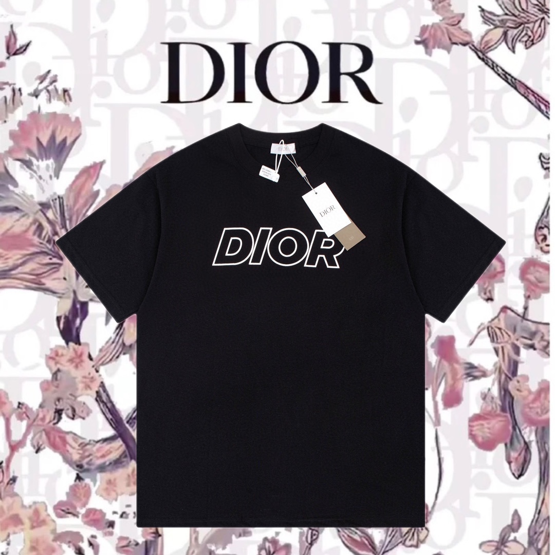 Dior Abbigliamento T-Shirt Nero Stampa Unisex Collezione Primavera/Estate Fashion Maniche corte