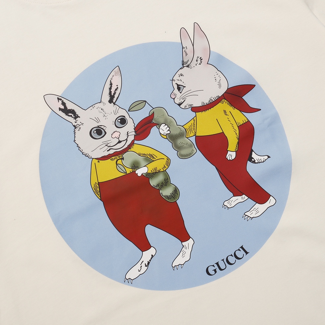 160 GUCCI/古驰 23SS猫猫印花短袖T恤 超级标志性彩色品牌logo印花图案