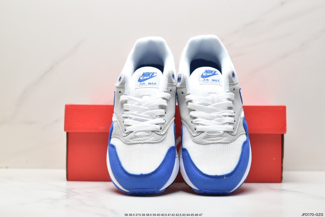 跑步鞋, Nike Air Max 1Anniversary"Royal Blue", Nike Air Max, Nike Air, NIKE, Air Max 1, Air Max, 908375-102 - 耐克 Nike Air Max 1Anniversary"Royal Blue" 防滑耐磨 低帮 运动跑步鞋 男款 灰白蓝 908375-102