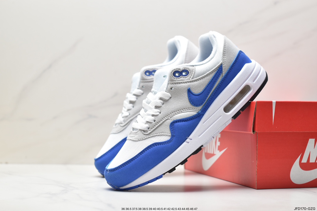 跑步鞋, Nike Air Max 1Anniversary"Royal Blue", Nike Air Max, Nike Air, NIKE, Air Max 1, Air Max, 908375-102 - 耐克 Nike Air Max 1Anniversary"Royal Blue" 防滑耐磨 低帮 运动跑步鞋 男款 灰白蓝 908375-102