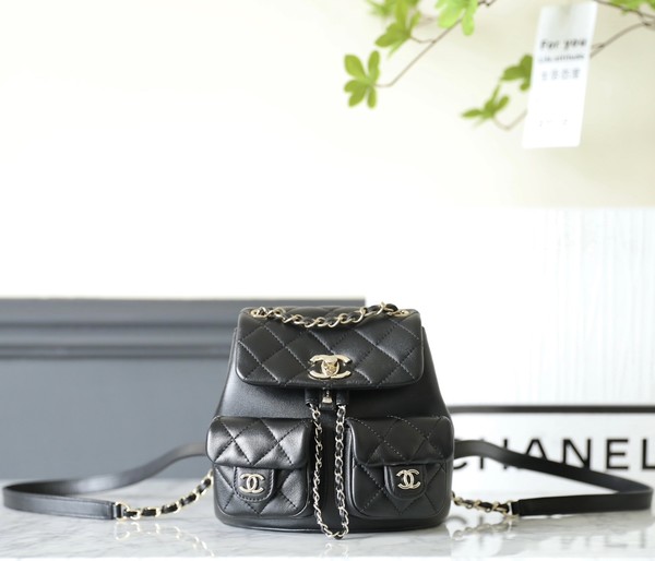 1:1 Replica Wholesale Chanel Bags Backpack Fashion Designer Black Gold Hardware Calfskin Cowhide Vintage