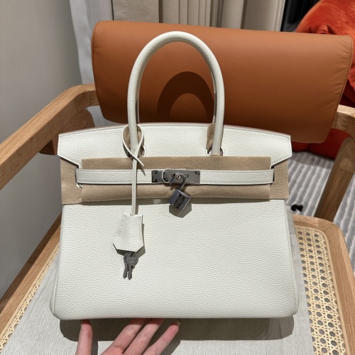 Birkin 30cm Mushroom White Togo Leather Silver Hardware Handmade Bag