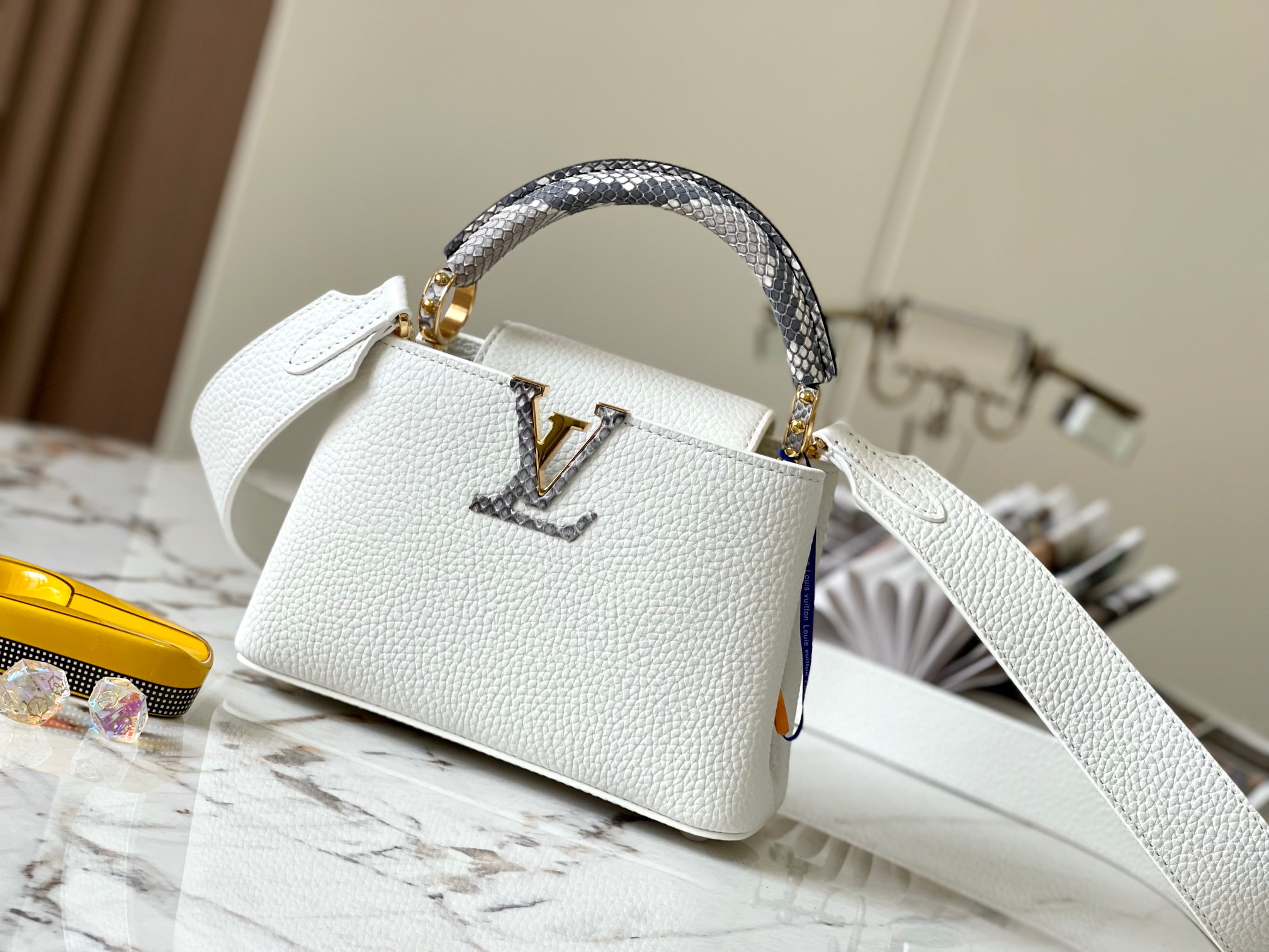 Louis Vuitton LV Capucines Bags Handbags Wholesale Replica
 White Gold Hardware Taurillon Snake Skin Summer Collection Mini N98477