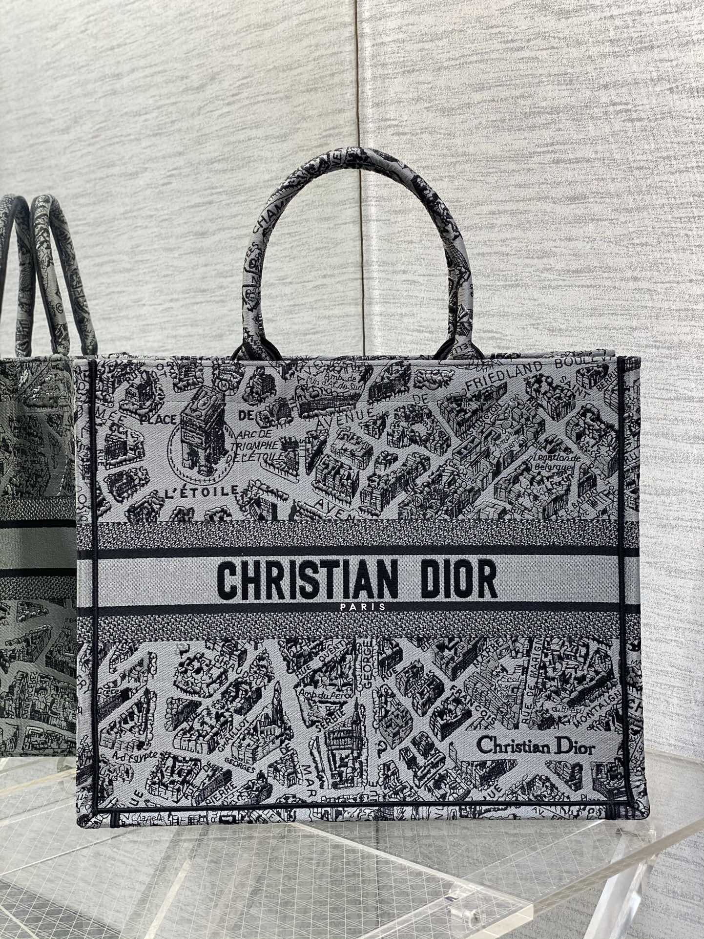 DIOR Large Tote Paris Map Embroidered Tote Bag