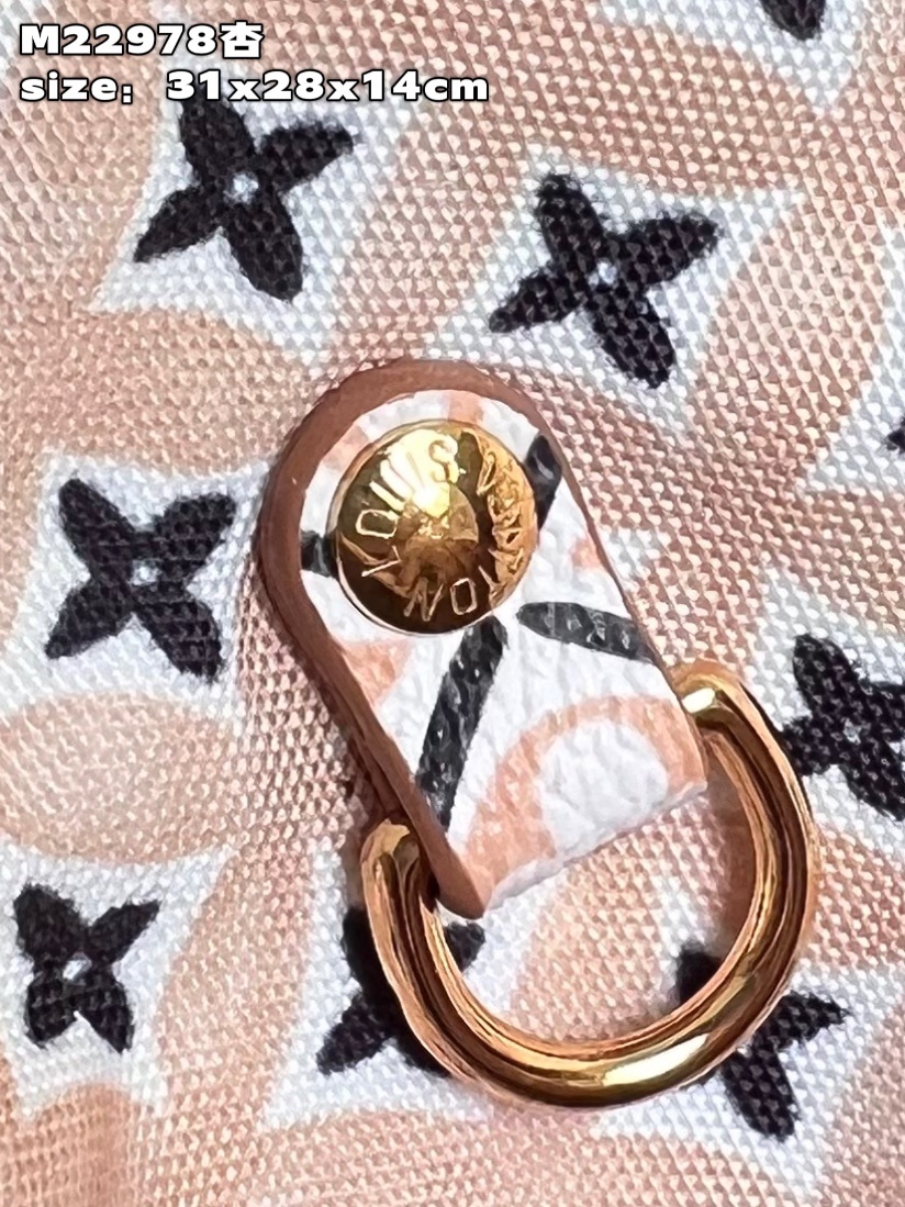 顶级原单M22978杏本款Neverfull中号手袋为淡雅帆布描绘GiantMonogram图案令LV和