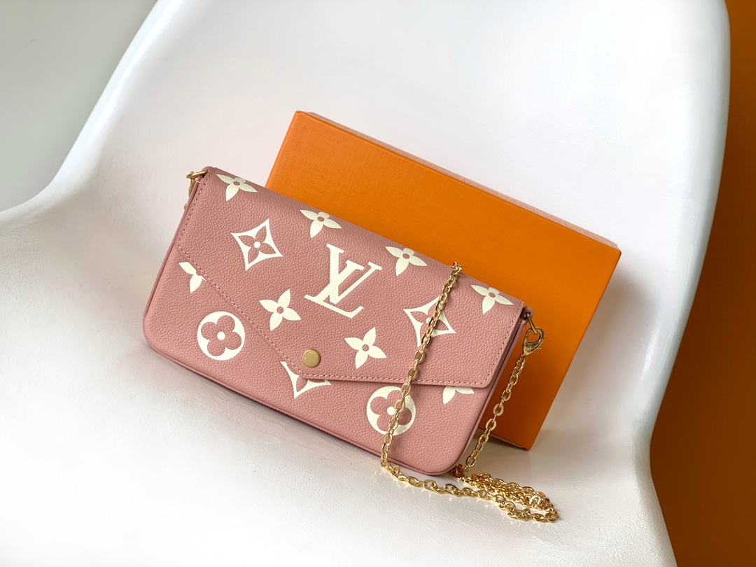 Louis Vuitton LV Pochette FeLicie Buy Crossbody & Shoulder Bags Apricot Color Black Blue Grey Pink Red White Printing Empreinte​ Cowhide Fabric Chains M69977