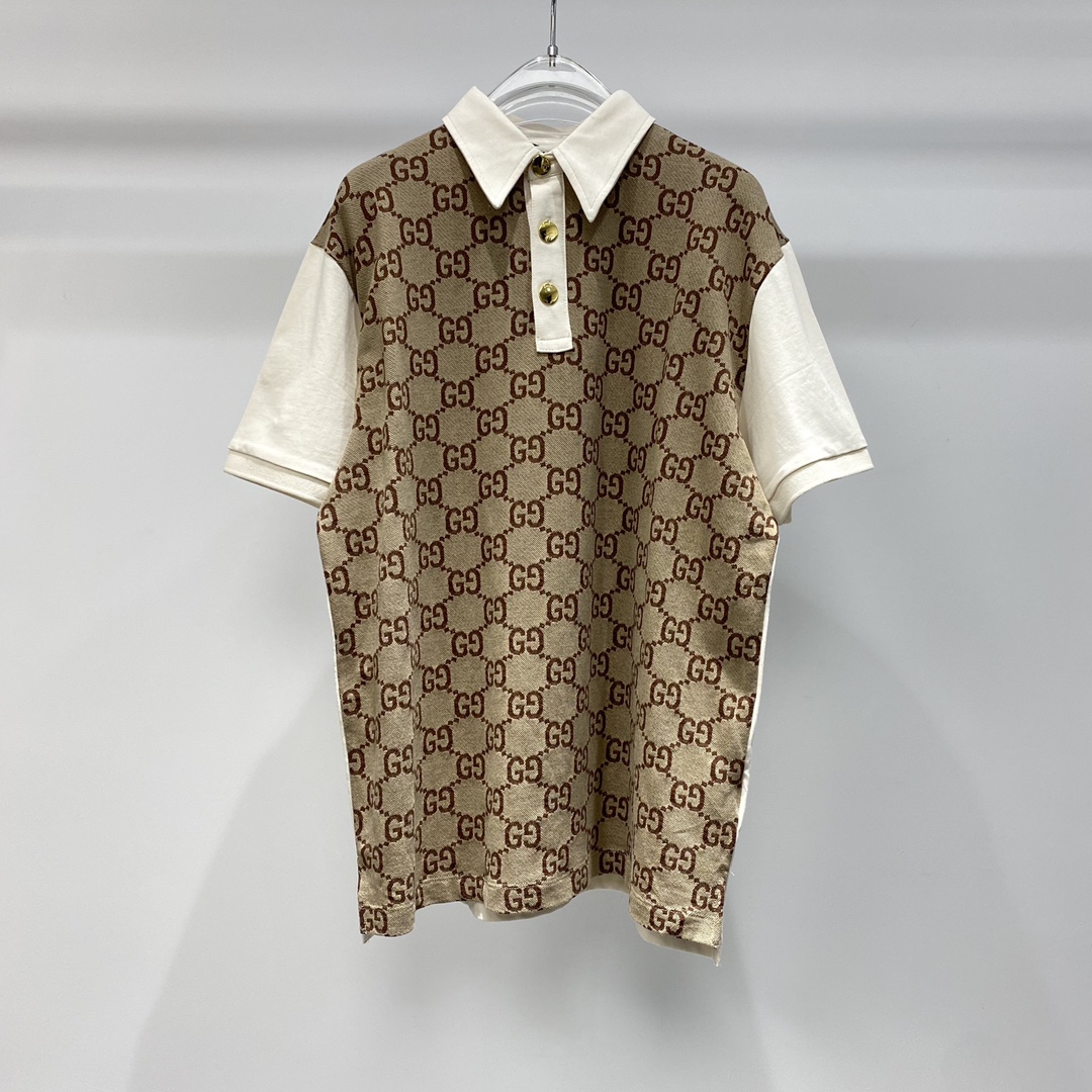 Gucci Odzież Kuszlka polo T-Shirt Łączenie Złoty sprzęt Kolekcja letnia Krótki rękaw