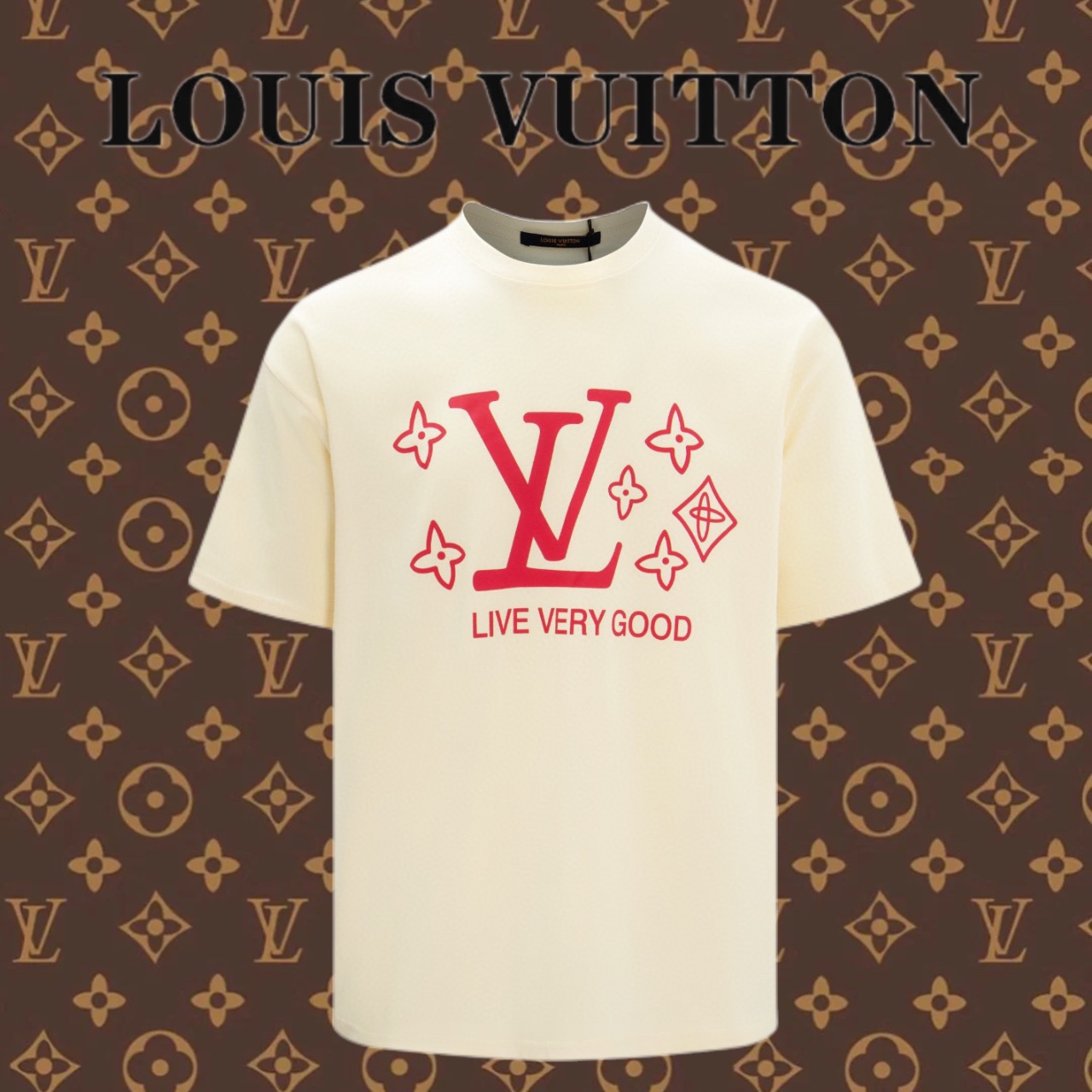 Louis Vuitton Abbigliamento T-Shirt Colore albicocca Rosso Stampa Cotone