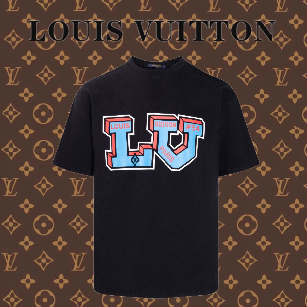 Louis Vuitton Abbigliamento T-Shirt Nero Bianco Stampa Cotone Maniche corte