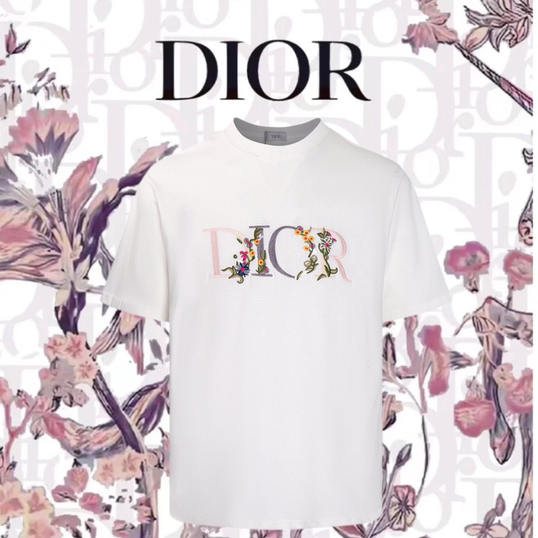 Dior Abbigliamento T-Shirt Ricamo Unisex Tessuto Fashion Maniche corte