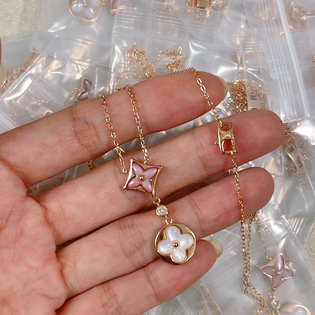 Louis Vuitton AAAAA+
 Jewelry Necklaces & Pendants Wholesale Replica Shop
 Gold Rose White 925 Silver Summer Collection Diamond