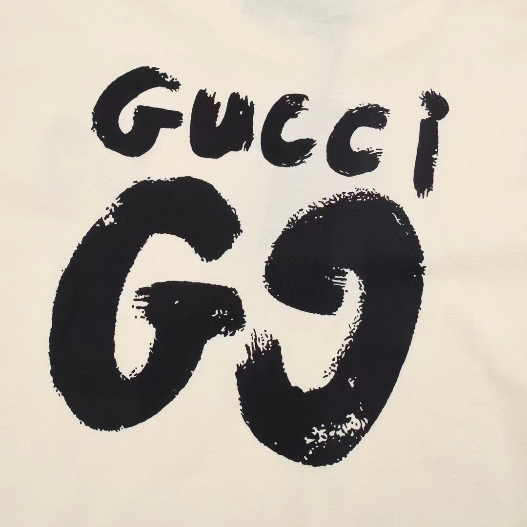 GUCCI 古驰 23ss夏季手绘书法字母双G短袖