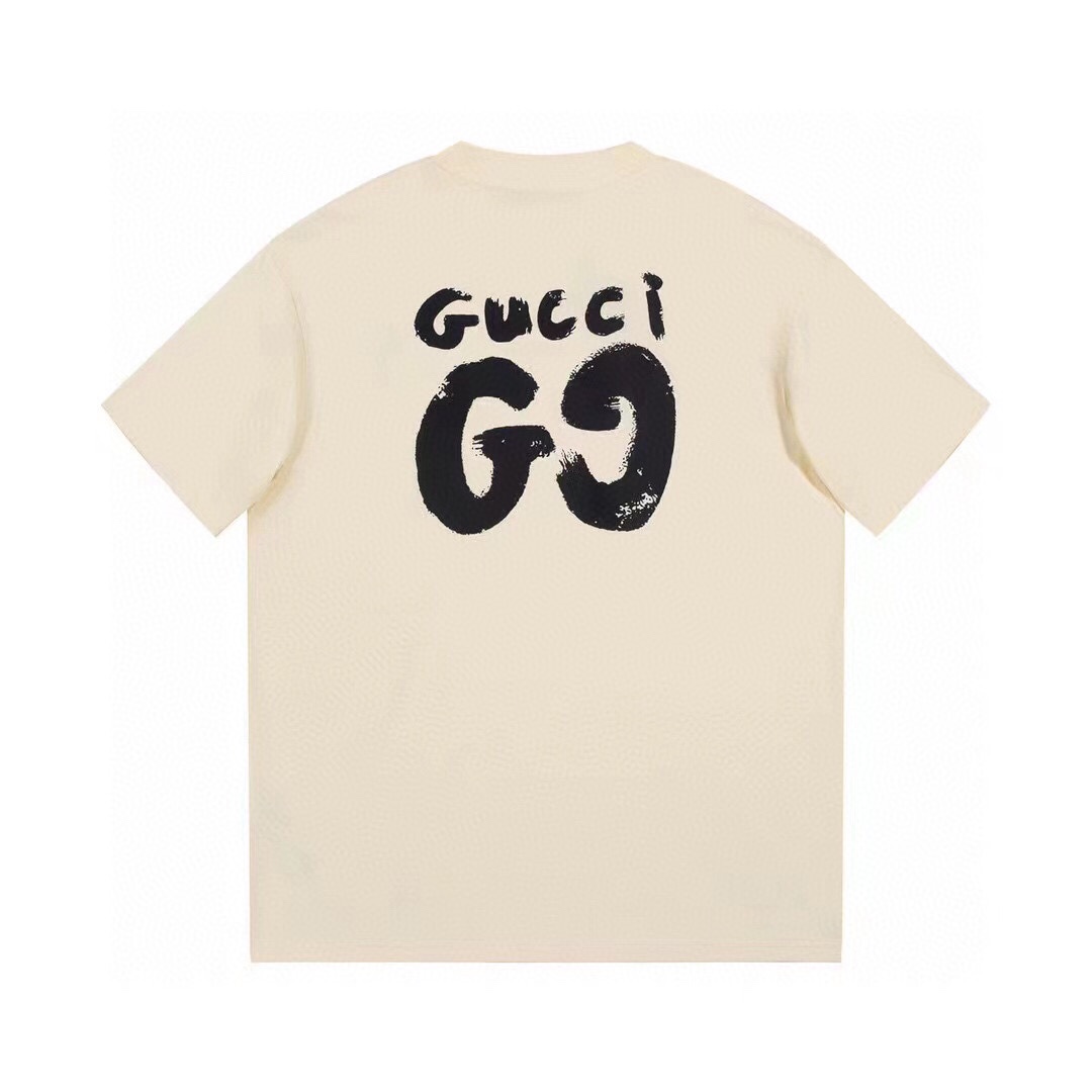 GUCCI 古驰 23ss夏季手绘书法字母双G短袖