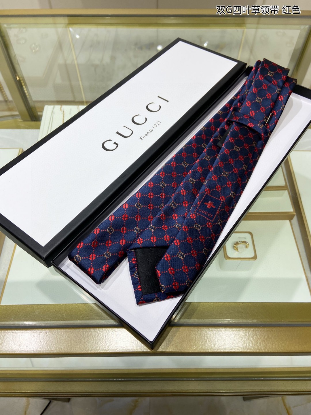 新款G家男士领带系列双G四叶草领带稀