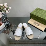Gucci Shoes Slippers White Weave Raffia Rubber Sheepskin Straw Woven Spring/Summer Collection Trefoil