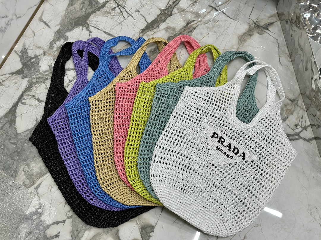 pradaraffia woven tote bag