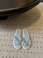 Chanel Shoes Flip Flops Slippers White Denim Sheepskin Summer Collection Chains
