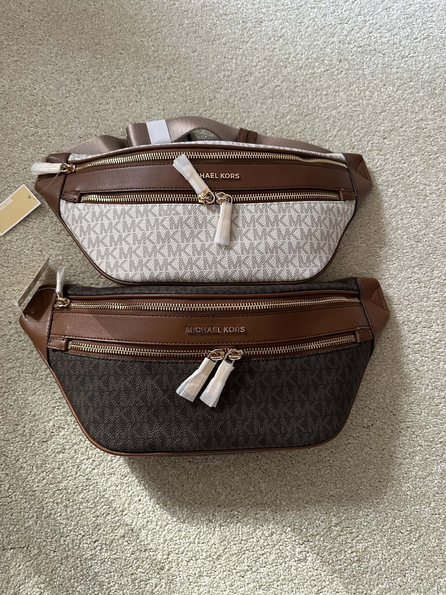Michael Kors Michael kors mk新款 老花男女士腰包，棕色，白色，尺寸36×15×6