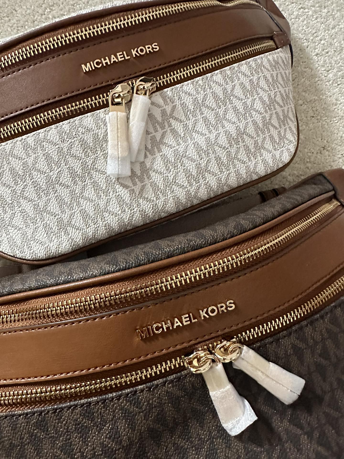 Michael Kors Michael kors mk新款 老花男女士腰包，棕色，白色，尺寸36×15×6