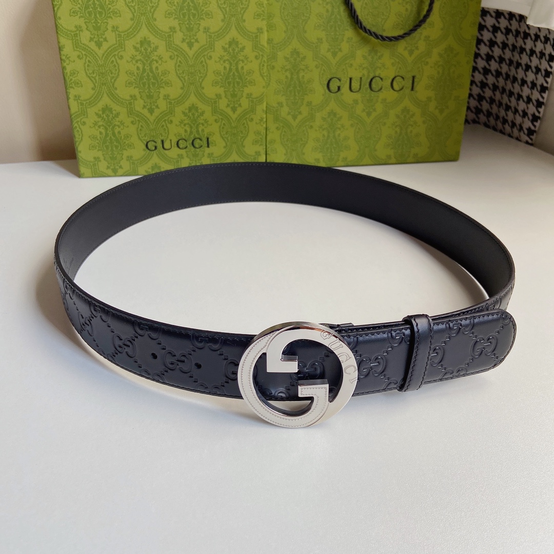 原单 Gucci 古奇经典款，双面原厂小牛皮压花搭配精品钢扣腰带，专柜规格 3.8cm