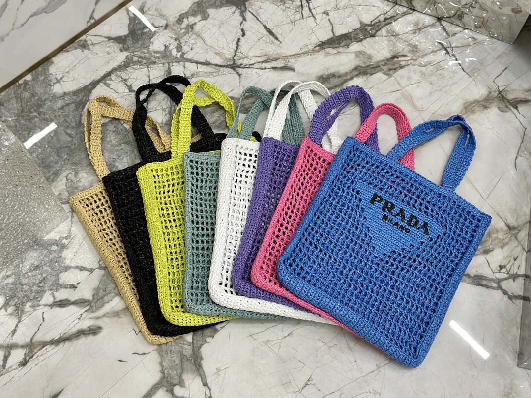 pradaraffia woven tote bag