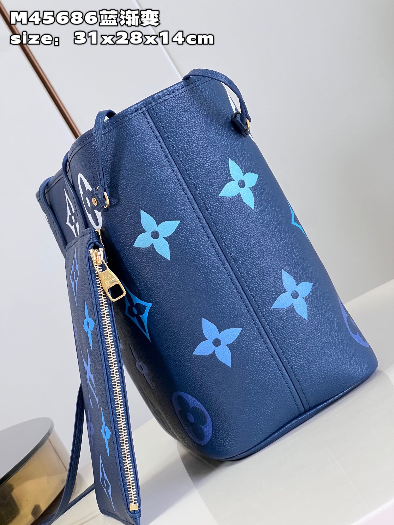 顶级原单M45686蓝渐变M46514款Neverfull中号手袋以MonogramEmpreinte皮