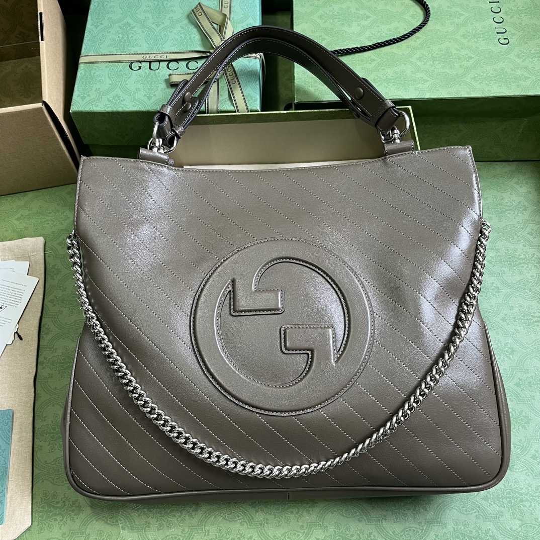 Gucci Blondie сумка-тоут среднего размера серая кожа с цепной ручкой