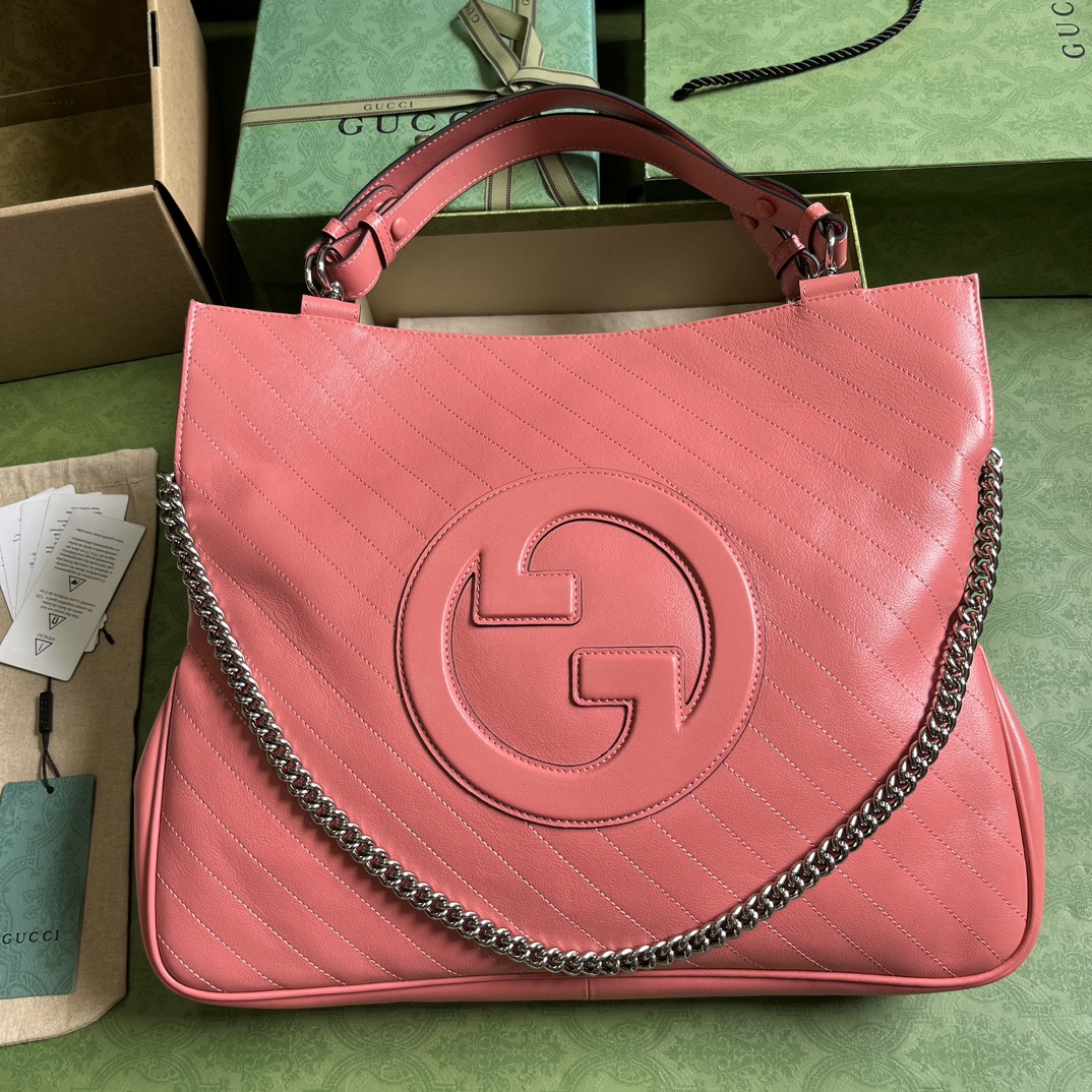 Gucci Blondie сумка-тоут среднего размера, розовая кожа, цепная ручка