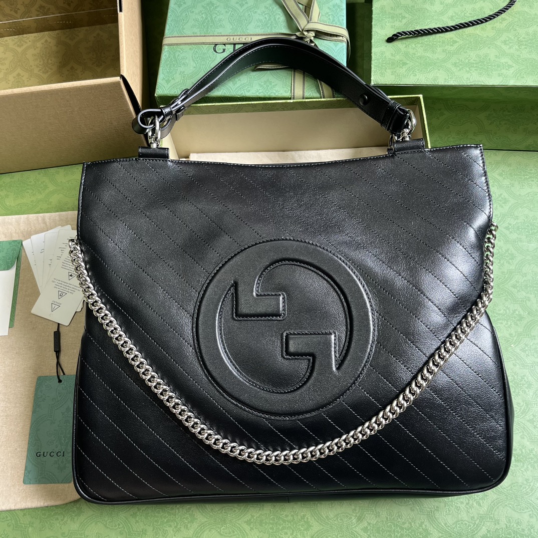 Gucci Blondie сумка-тоут среднего размера из черной кожи с цепной ручкой
