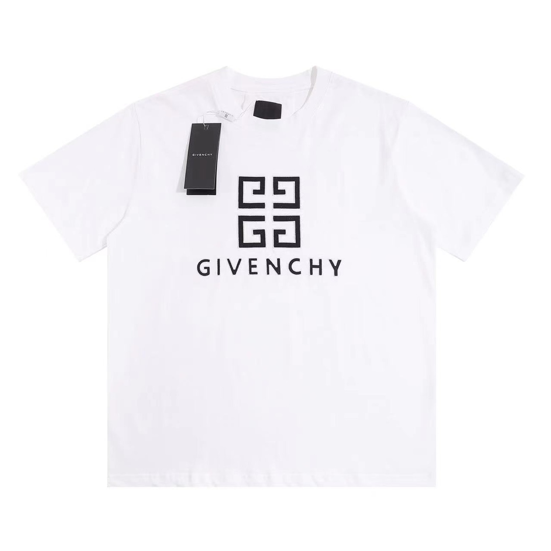 Givenchy Clothing T-Shirt Black White Embroidery Unisex Cotton Fashion Short Sleeve