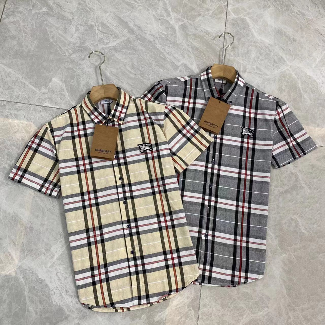 Burberry Kleding Overhemden Grijs KhakiName Gitter Katoen Casual