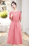 Chanel Clothing Dresses Apricot Color Black Pink Cotton Summer Collection Fashion