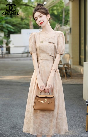 Chanel Clothing Dresses Beige Green Khaki Cotton Polyester Summer Collection Fashion