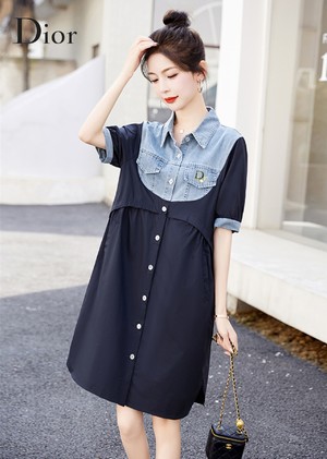 Dior Clothing Dresses Green Splicing Cotton Summer Collection Fashion