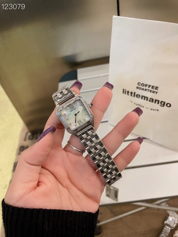 Cartier Zegarek Niebieski Biały Kobiety Mrożone Swiss Movement Pasek ze stali nierdzewnej