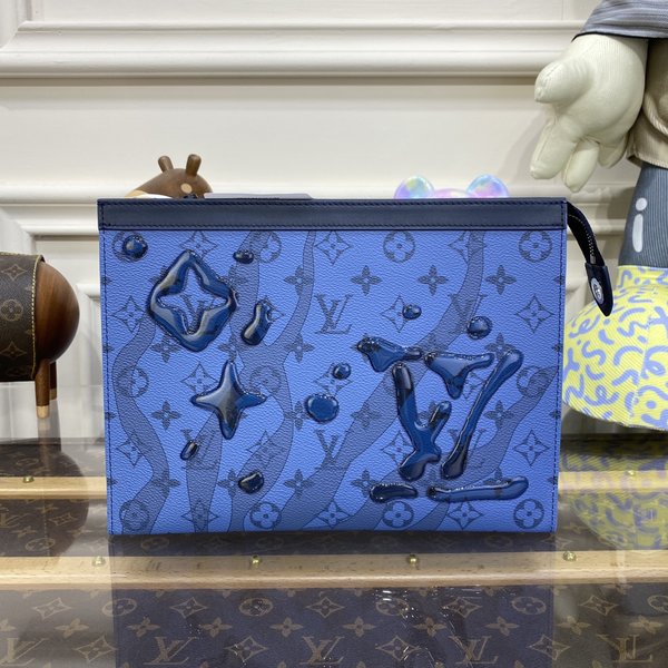 Louis Vuitton Replicas Handbags Clutches & Pouch Bags Blue Dark Green Monogram Eclipse Canvas M22673