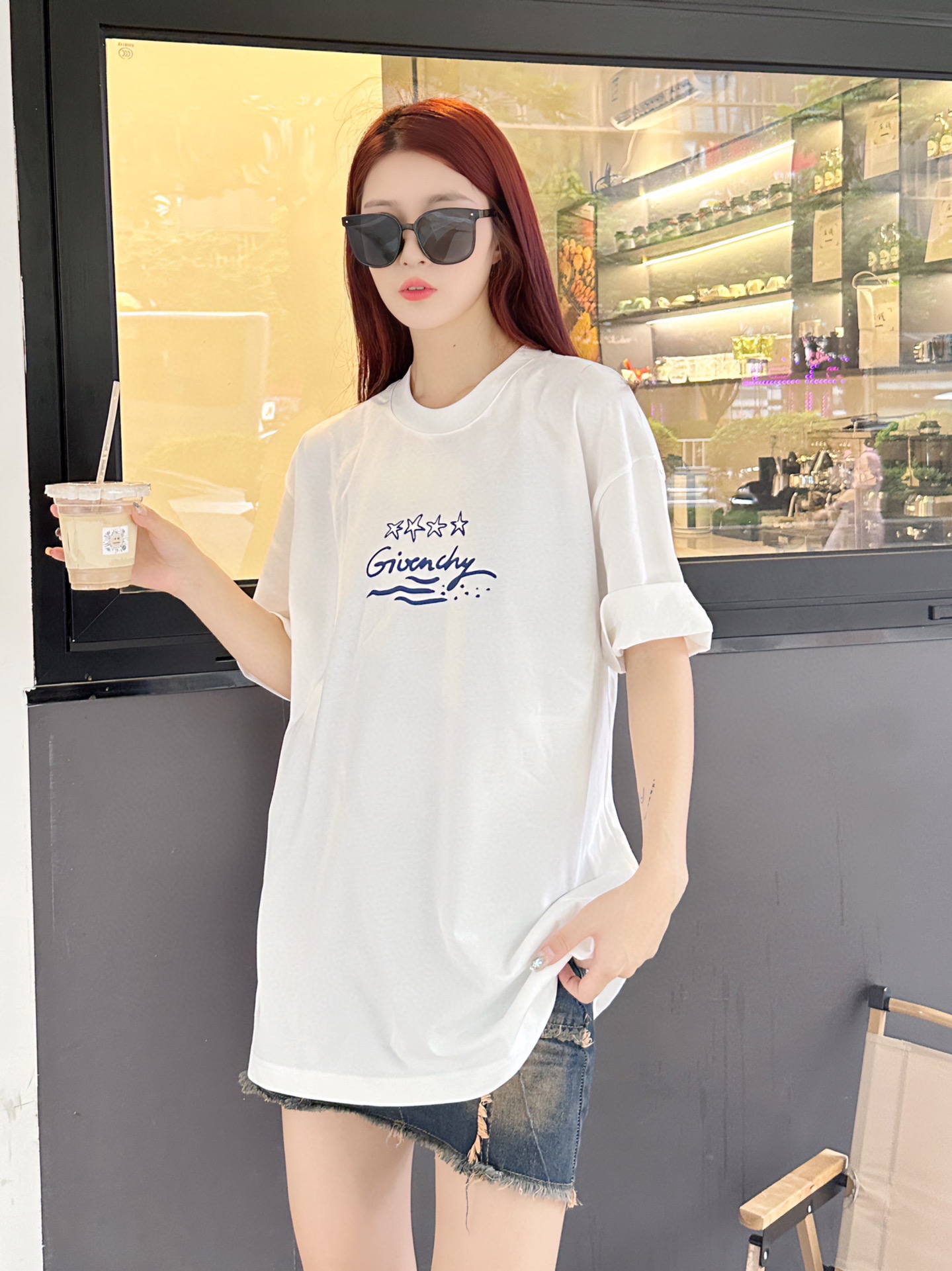 GIVENCHYGIVENCHY 23ss shell letter print short sleeve upper body effect