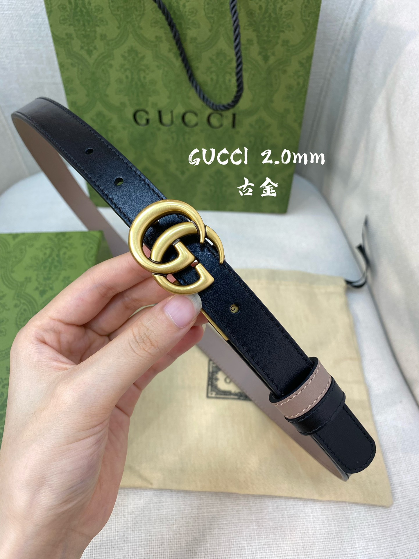 Gucci古奇原版品质头层双面小牛皮20mm搭配经典cc旋转古金扣简单大方时尚潮流