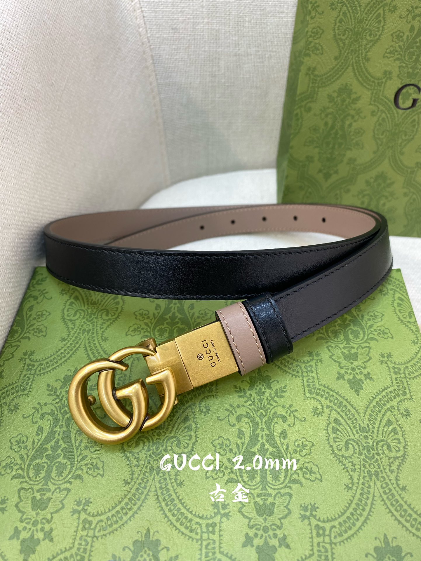 Gucci古奇原版品质头层双面小牛皮20mm搭配经典cc旋转古金扣简单大方时尚潮流