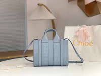 Chloe Handbags Tote Bags High Quality Customize
 Blue Embroidery Calfskin Cowhide Woody Mini