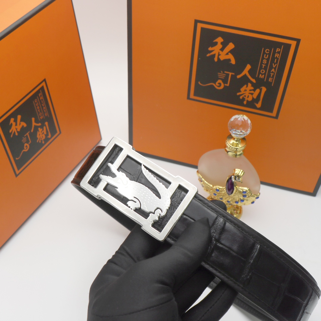 鳄鱼头层牛皮宽3.8CM官网同步不锈