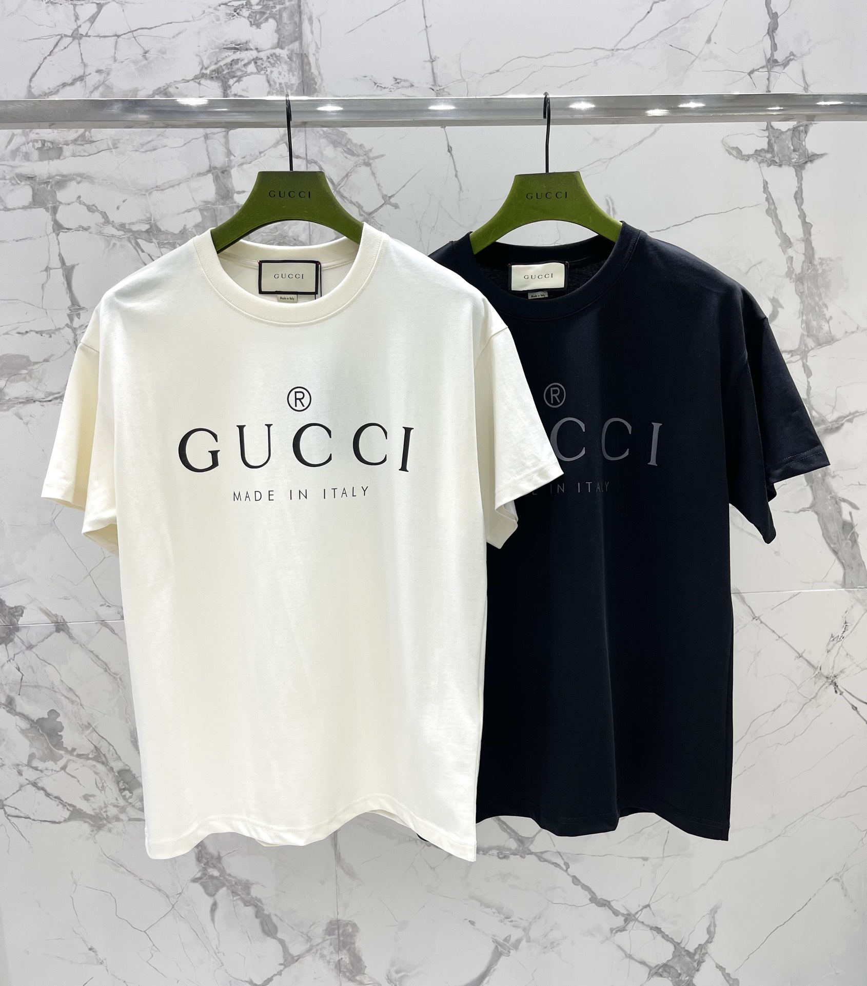 Gucci Odzież T-Shirt Czarny Biały Drukowanie