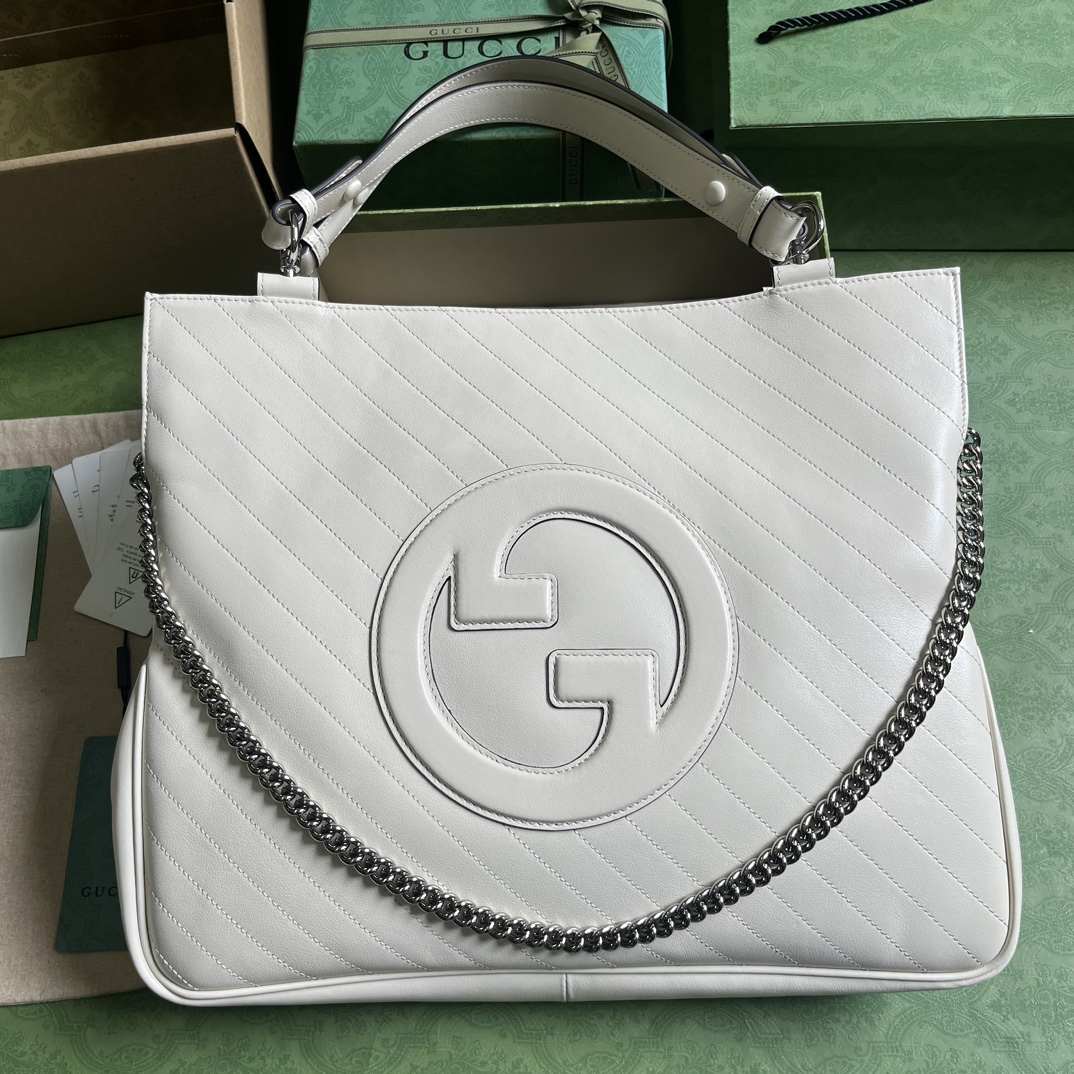 Gucci Blondie средний тоут из белой кожи с цепной ручкой
