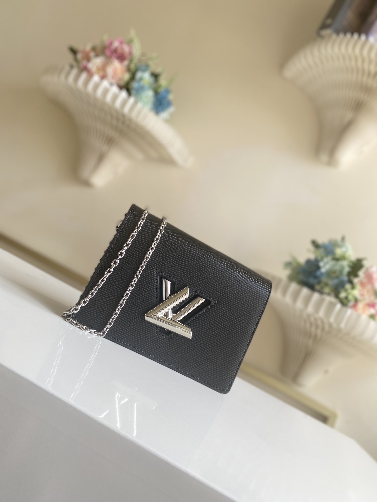Louis Vuitton Twist Belt Chain Bag Black Epi Leather Silver Hardware