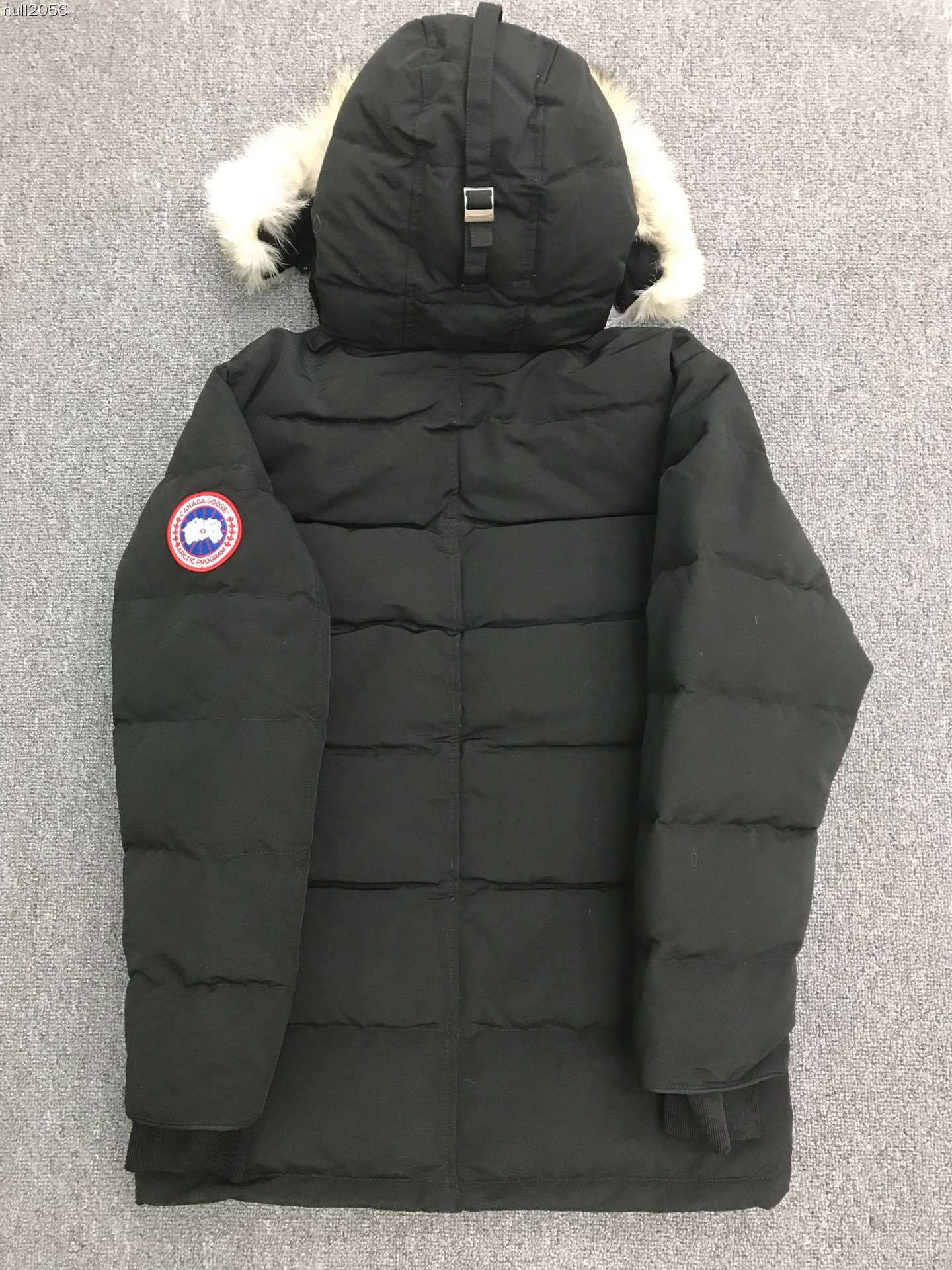 Guangzhou top version Carson down jacket with fur hood, black with red label, sizes S-XXL.-Big cat