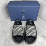 Dior Perfect 
 Shoes Sandals Slippers Beige Black Printing Cowhide Rubber Oblique Sweatpants