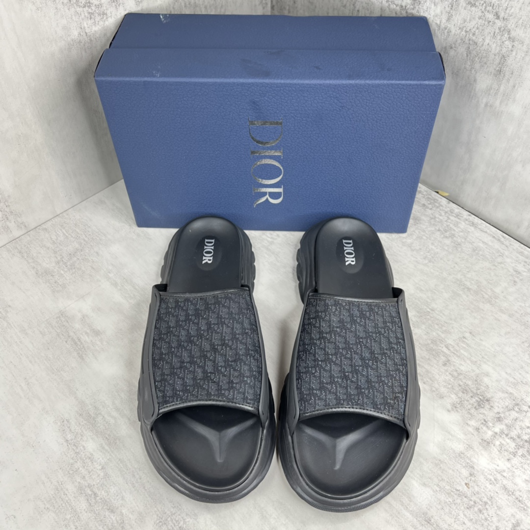 Dior Shoes Sandals Slippers Beige Black Printing Cowhide Rubber Oblique Sweatpants