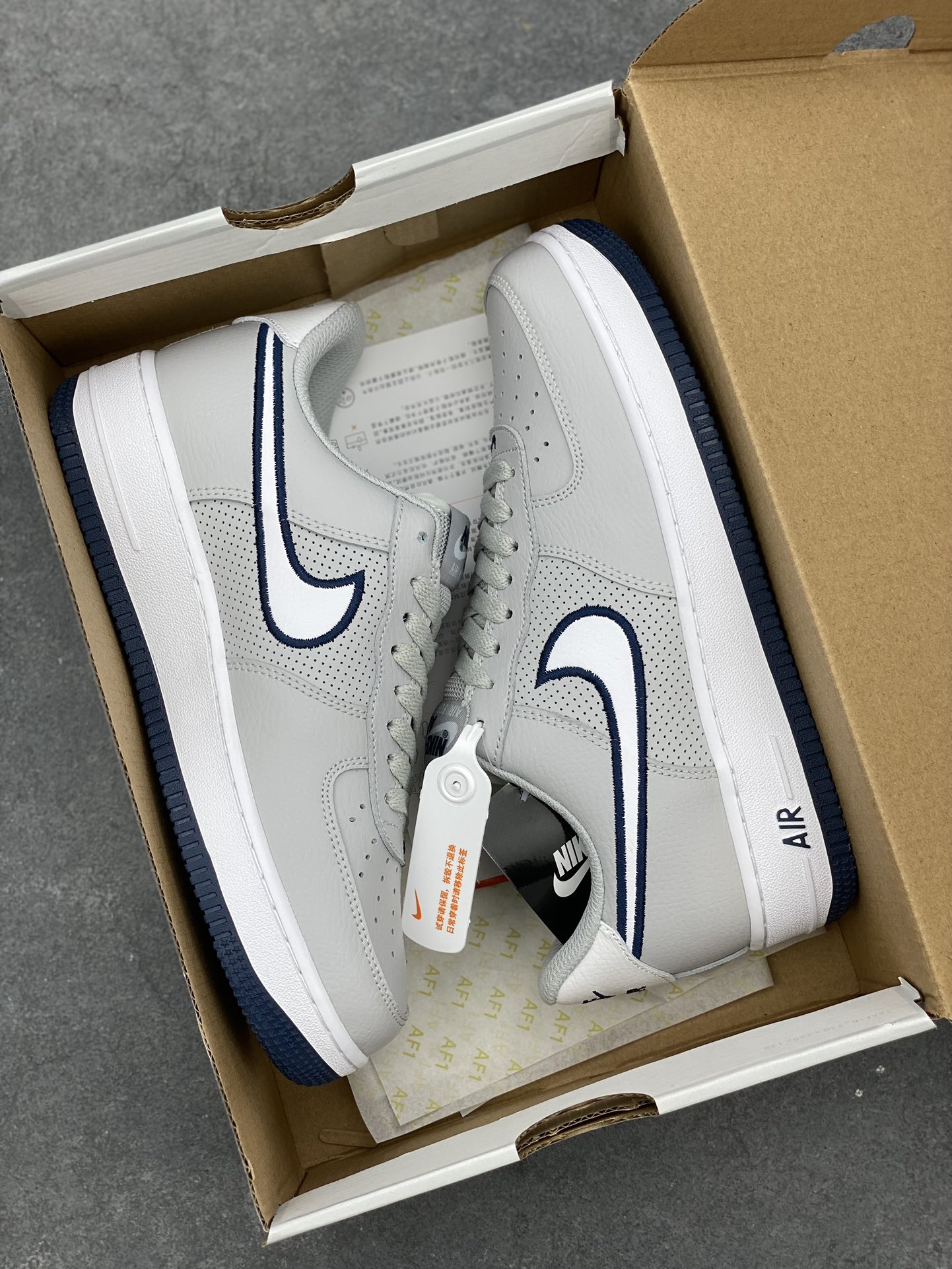 Nike Air Force 1 '07 Low Casual Sneakers - Light Grey/White/Navy 10 i1688234703 7853 8