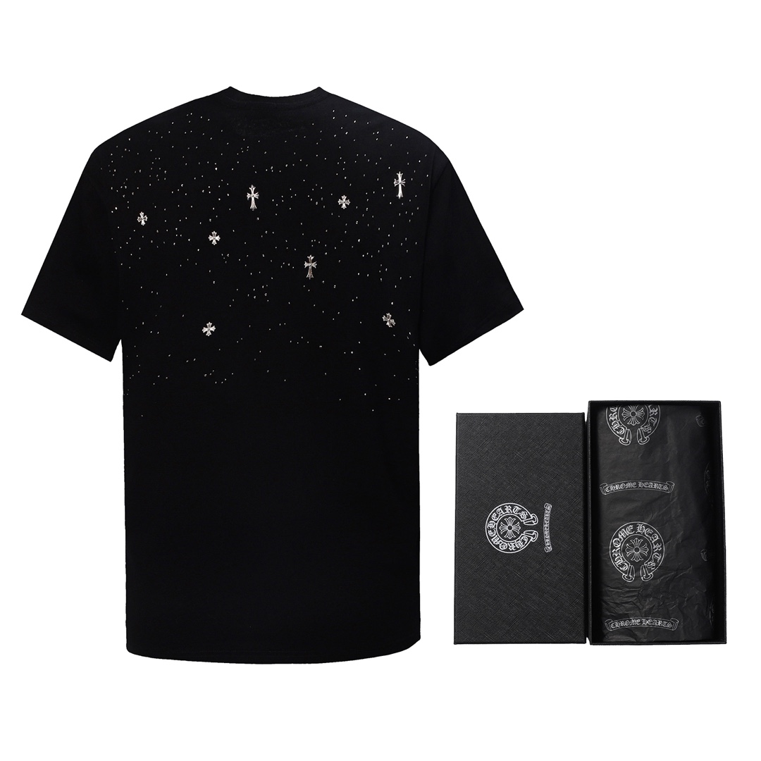 Chrome Hearts Vêtements T-Shirt Noir Couture Coton Double fil de coton Manches courtes