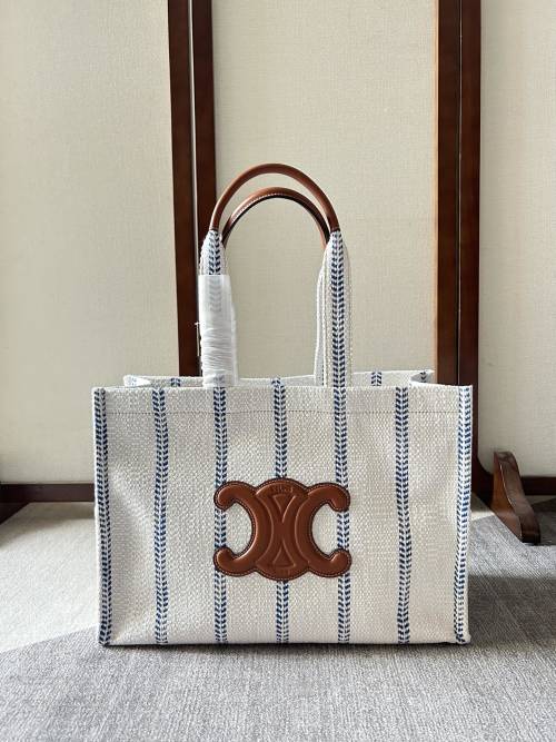Celine Cabas Thais Large Tote Bag in Jacquard Striped Textile, Hand and Shoulder Carry 1 Celine Cabas Thais Large Tote Bag in Jacquard Striped Textile, Hand and Shoulder Carry
